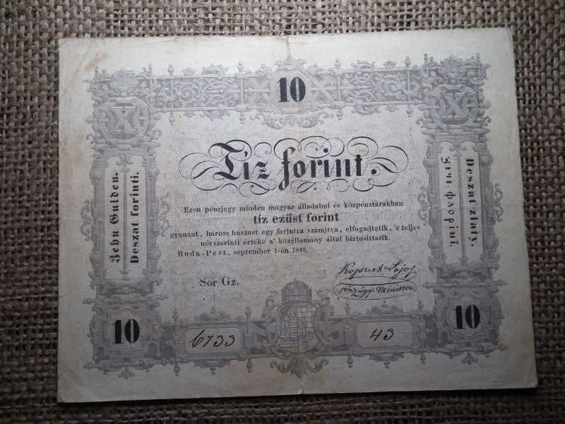 Kossuth Bankó , 10 forint 1848 , nagyon szép ! 