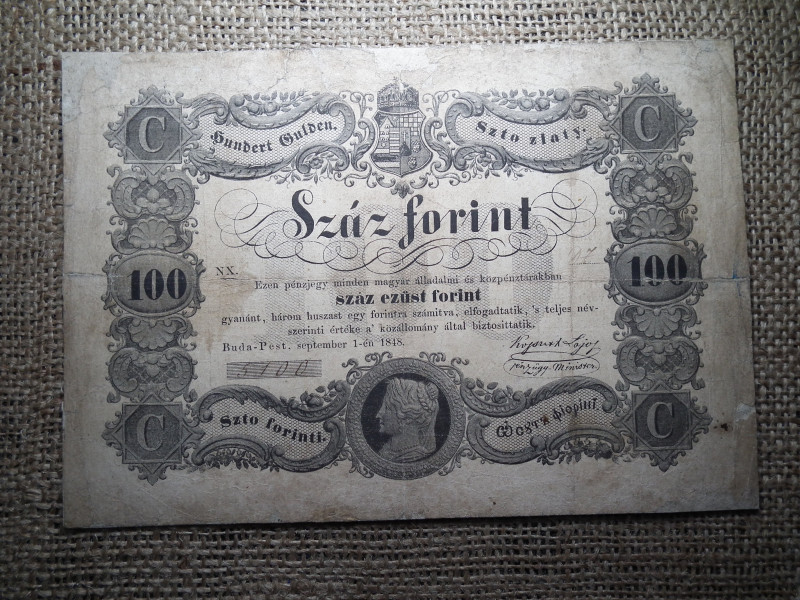 Kossuth Bankó , 100 forint 1848 , nagyon szép ! Ritka , restaurált 