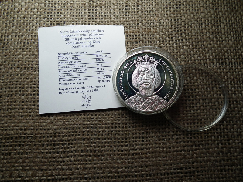 Ezüst 500 forint 1992 PP , Szent László + certi 