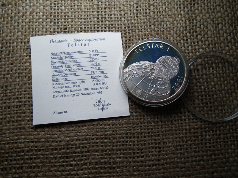 Ezüst 500 forint 1992 PP , Telestar 1 , 1962 