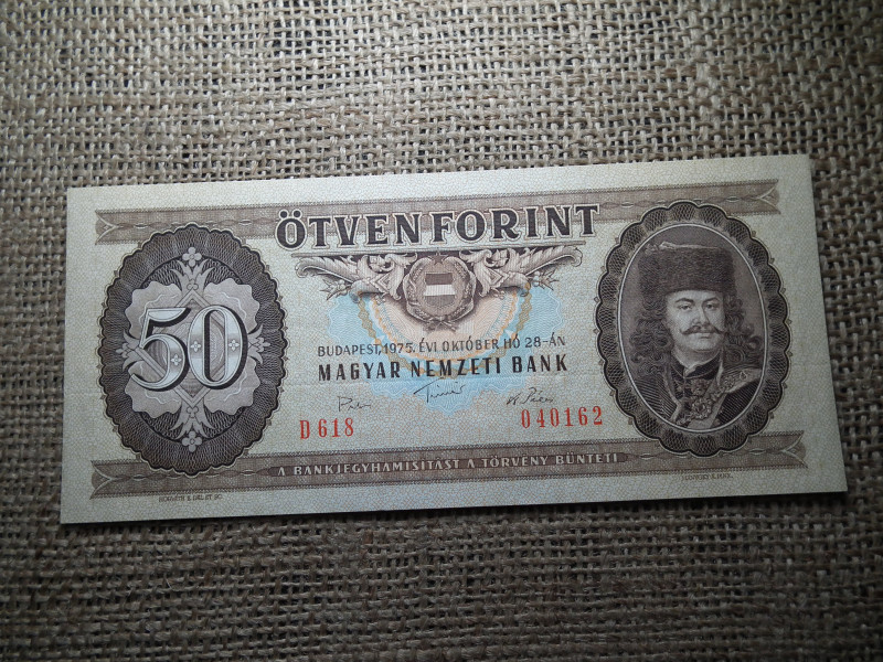 50 forint 1975 UNC - aUNC , gyári papírránc 