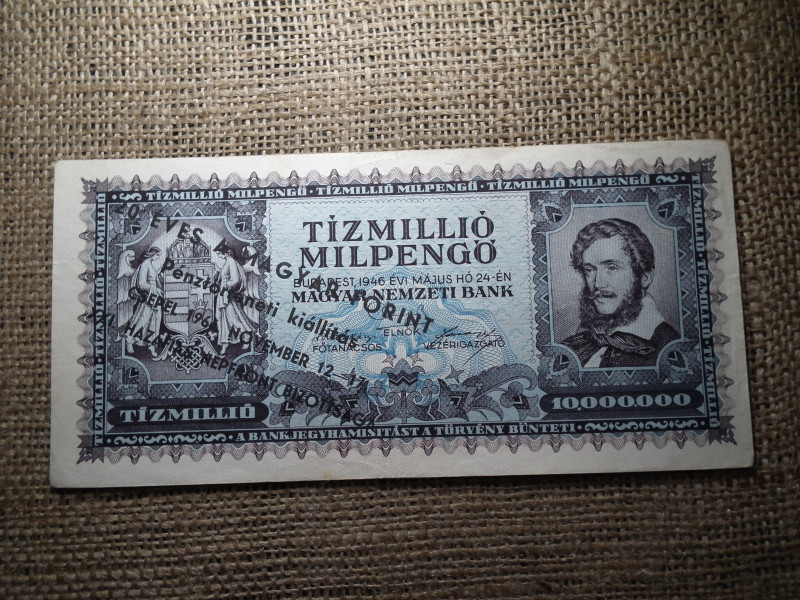 Tízmillió milpengő 1946 , 20 éves a Magyar forint , Pénztörténeti kiállítás Cspel 1966 