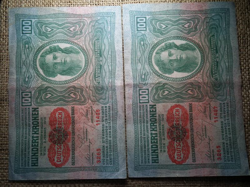 100 korona 1912 , 2 db sorszámkövető 