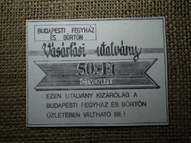 Budapesti Fegyház és Börtön 50 forint , vékony papír 