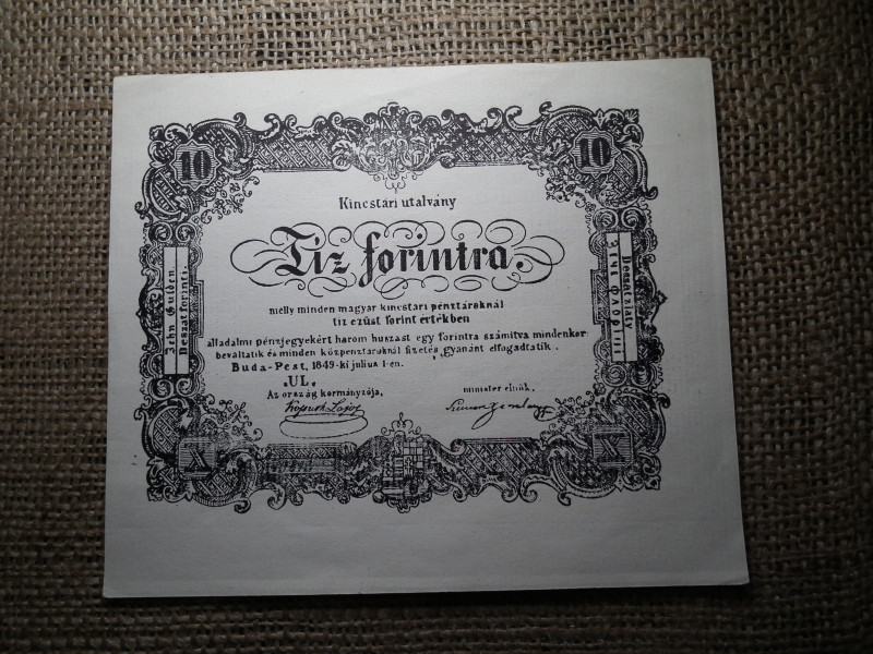 10 forint 1849 - Szemere - Óbuda 1988 , makkos vízjeles 