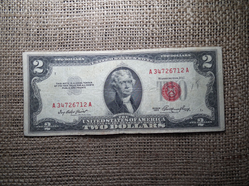 USA 2 dollár 1953 , piros pecsét 