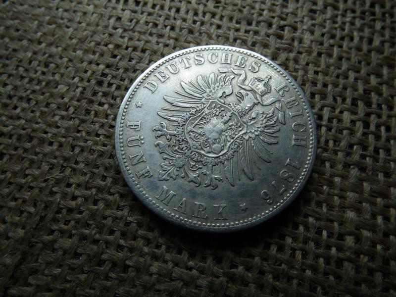 Ezüst 5 márka 1876 D , Fünf Mark , Bajor királyság , II. Lajos