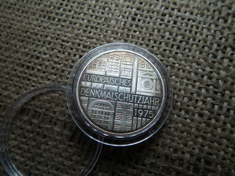 Németország , ezüst 5 márka 1975 f , pp , Europäisches Denkmalschutzjahr
