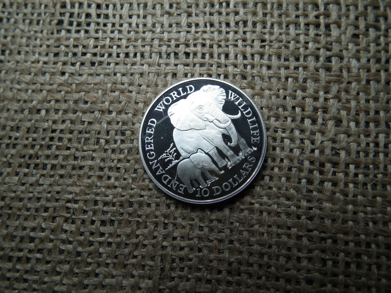 Ezüst 10 dollár 1990 PP - II. Erzsébet afrikai elefánt , Cook szigetek 