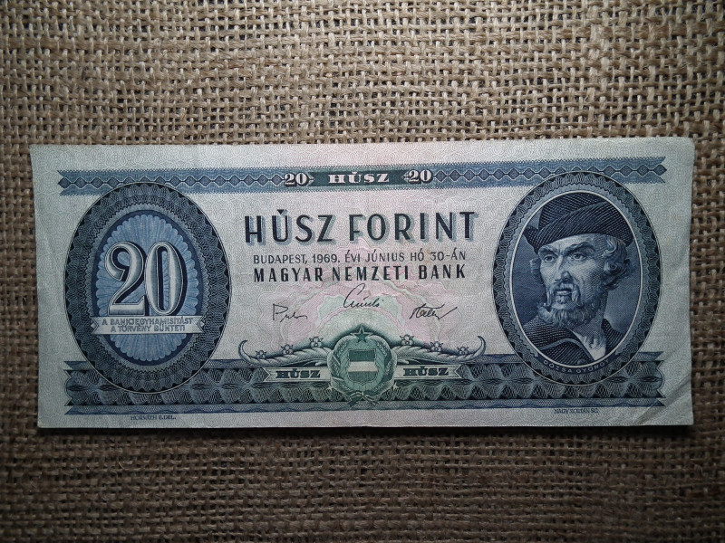 20 forint 1969 , ferde nyomat , nyomdahibás 