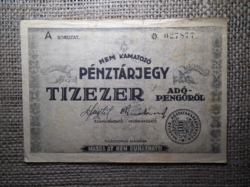 Tízezer Adópengő 1946 , Pénztárjegy 