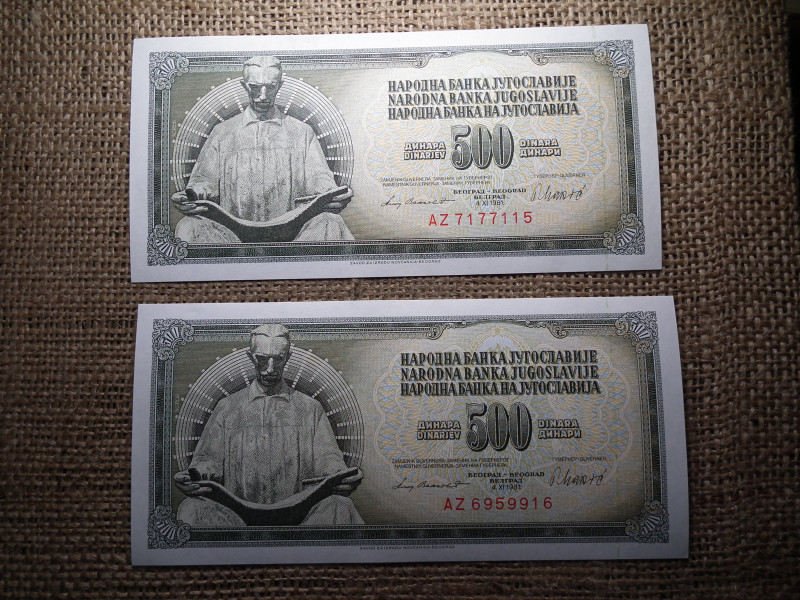 Jugoszlávia 500 dinara 1981 , dínár , UNC , 2db sorszámkövető , C1