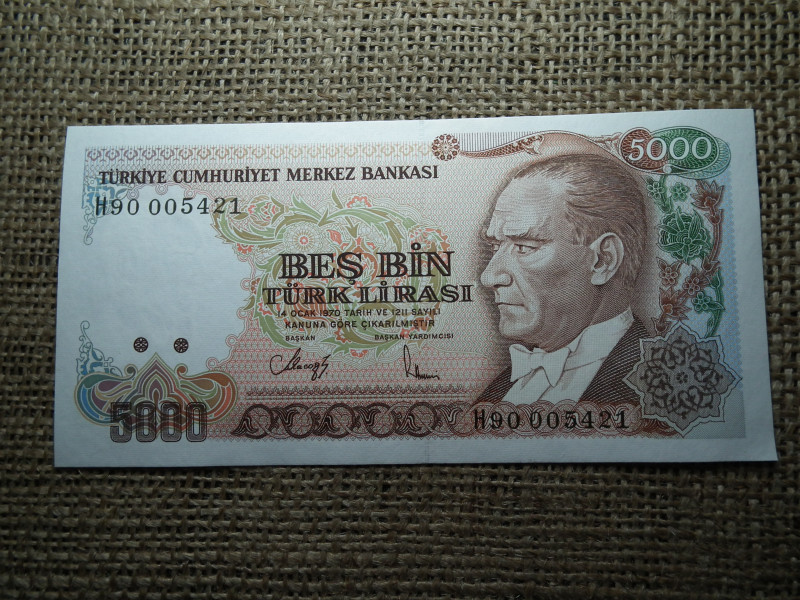 Törökország 5000 lirasi 1970 , lira , UNC , 1990 , C1
