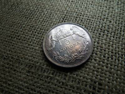 Ferenc József , ezüst 5 korona 1909 KB , Körmöcbánya , extra , így ritka 