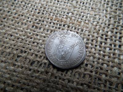 Franciaország , ezüst 1/12 Ecu 1659 ,  with long wick - Louis XIV