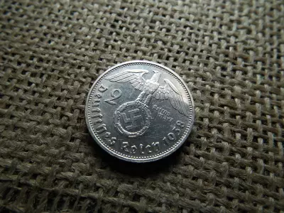 Birodalmi , ezüst 2 márka 1938 G , Horogkeresztes 