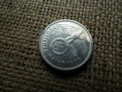 Birodalmi , ezüst 5 márka 1936 E , Horogkeresztes 