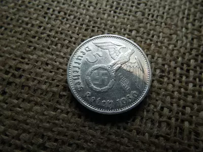 Birodalmi , ezüst 5 márka 1936 F , Horogkeresztes 