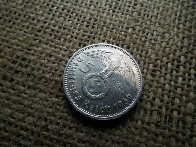 Birodalmi , ezüst 5 márka 1936 D , Horogkeresztes 