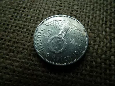 Birodalmi , ezüst 5 márka 1937 J  , Horogkeresztes 