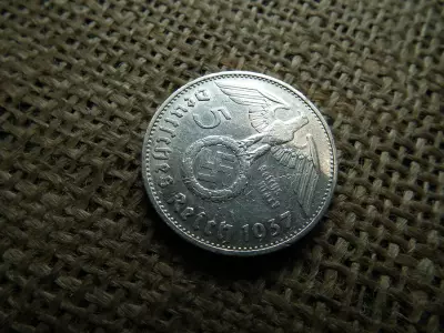 Birodalmi , ezüst 5 márka 1937 G  , Horogkeresztes 