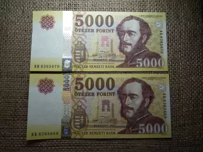 5000 forint  2017 BB , UNC , 2 db sorszámkövető 