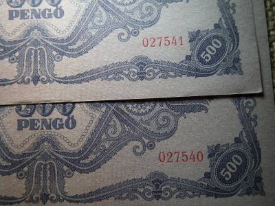 500 pengő 1945 , 2 db sorszámkövető , nagyon szép 