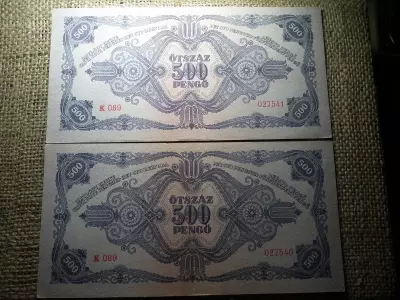 500 pengő 1945 , 2 db sorszámkövető , nagyon szép 