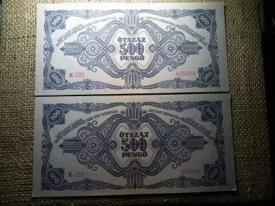 500 pengő 1945 , 2 db sorszámkövető , nagyon szép 