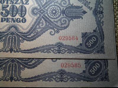 500 pengő 1945 , 2 db sorszámkövető , nagyon szép 