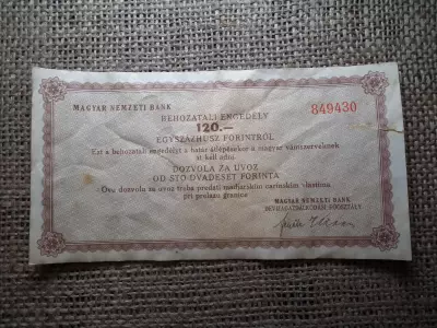 Behozatali engedély , Magyar Nemzeti Bank , 120 forint , devizagazdálkodási osztály 