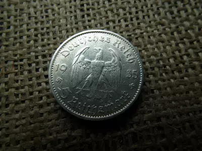 Birodalmi ezüst 5 márka 1935 G , Reichsmark Potsdam helyőrségi templom