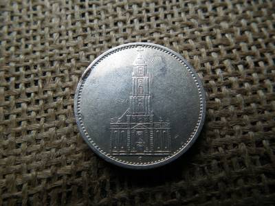 Birodalmi ezüst 5 márka 1935 G , Reichsmark Potsdam helyőrségi templom