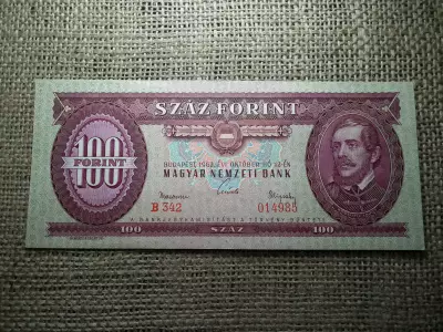 100 forint 1962 , nagyon szép , egyenes tetejű hármas 
