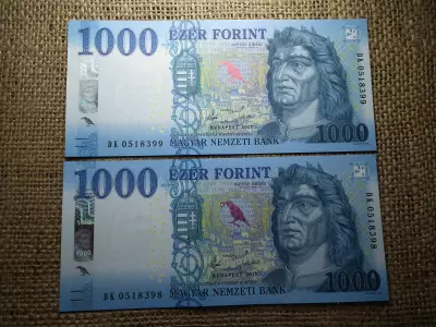 1000 forint 2017 DK , 2 db sorszámkövető  , UNC