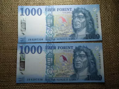 1000 forint 2021 JD , 2 db sorszámkövető  , UNC