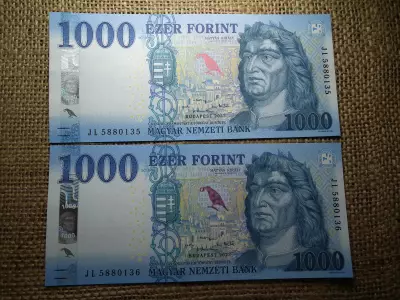 1000 forint 2023 JL , 2 db sorszámkövető UNC