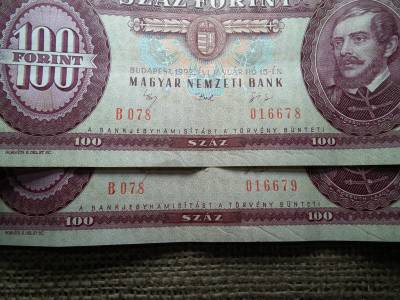 100 forint 1992 , 2 db sorszámkövető  100 forint 1992 , 2 db sorszámkövető