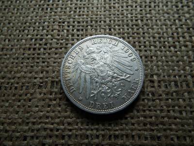 Bajor , ezüst 3 márka 1909 D , Mark , Ottó  Bajor , ezüst 3 márka 1909 D , Mark , Ottó