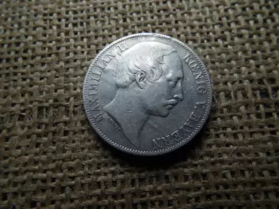 Bajor , ezüst 1 Vereinsthaler 1863  - Maximilian II , sérült perem 