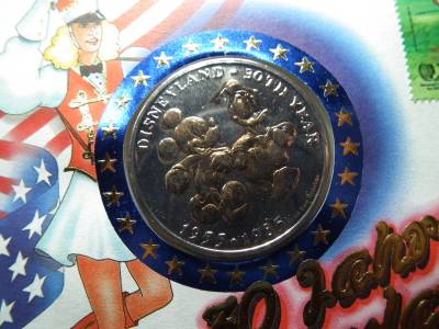 Amerika Egyesült Államok , Maldív-szigetek , érem és bélyeges boríték ! 1985 ! 30 éves Disneyland 1955 - 1985 , Kacsa és egér  Amerika Egyesült Államok , Maldív-szigetek , érem és bélyeges boríték ! 1985 ! 30 éves Disneyland 1955 - 1985 , Kacsa és egér