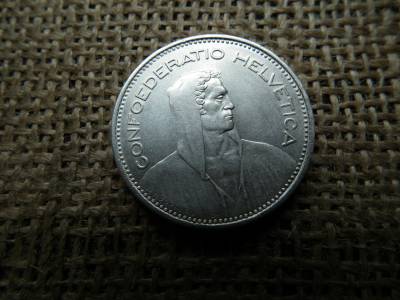 Svájc , ezüst 5 frank 1965 B , francs  Svájc , ezüst 5 frank 1965 B , francs