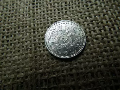 Ezüst 20 krajcár 1870 , extra , verdefény , sas átüt a portréra - portré a sasra , verdehibás 