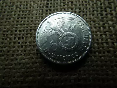 Birodalmi ezüst 5 márka 1937 D , Nagy sasos - horogkeresztes 