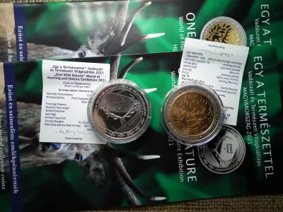 VADÁSZATI ÉS TERMÉSZETI KIÁLLÍTÁS / EZÜST PP EMLÉKÉRME / 15000 forint 2021 , + prospektus + certi  ,  ár/db , D