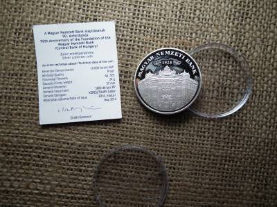 Ezüst 10000 forint 2014 PP - Az MNB alapításának 90. évfordulójára  + certi , D