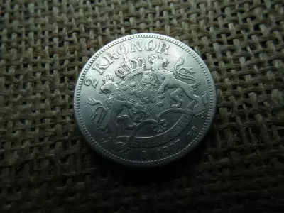 Svédország , ezüst 2 kronor 1907 , korona , ritkább 
