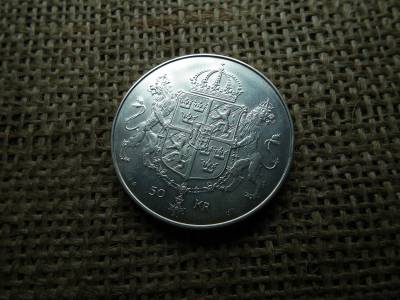 Svédország , ezüst 50 kronor 1976 , XVI. Károly Gustaf királyi esküvő , korona Svédország , ezüst 50 kronor 1976 , XVI. Károly Gustaf királyi esküvő , korona