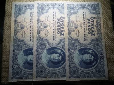500 pengő 1945 3 db sorszámközeli 
