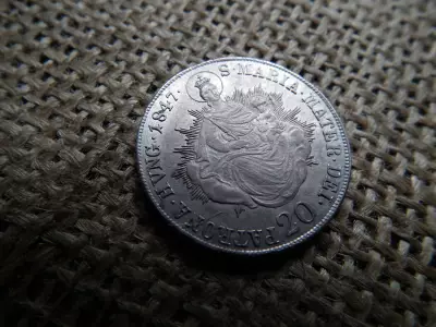 Ferdinánd ezüst 20 krajcár 1847 B , hamvas verdefény 